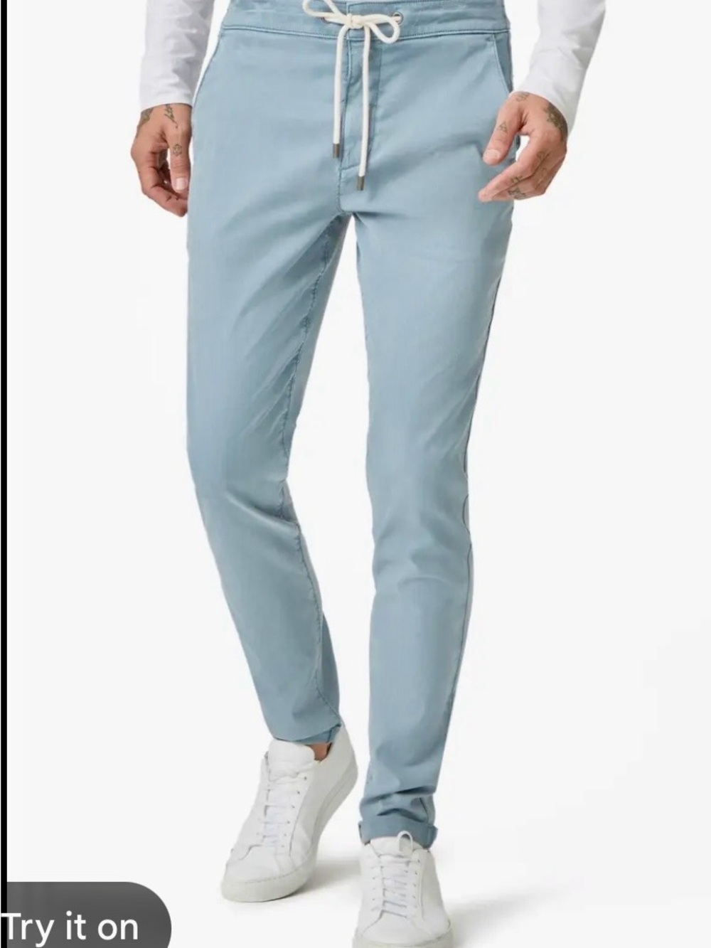 PAIGE Men’s Fraser Brushed Twill Light Blue Elastic Waist Cuffed Pants